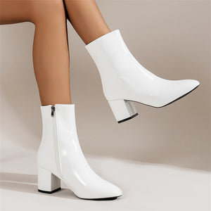 High Heel Mid-calf Side Zipper Squared Toe Boots for Ladies