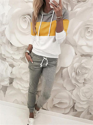 Contrasting Tracksuit Sets Drawstring Hooded Sweatshirt + Pocket Sweatpants