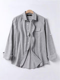 Loose Casual Comfy Striped Full Buttons Long Sleeve Shirts With Pocket