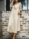 Loose Fit V Neck Long Sleeve Solid Color Pocket Maxi Dress
