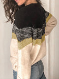 Trendy Striped Contrast Color Knit Pullover Round Neck Raglan Sleeve Sweater