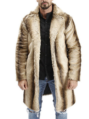 Trendy Winter Thermal Gradient Color Lapel Imitation Mink Fur Coat