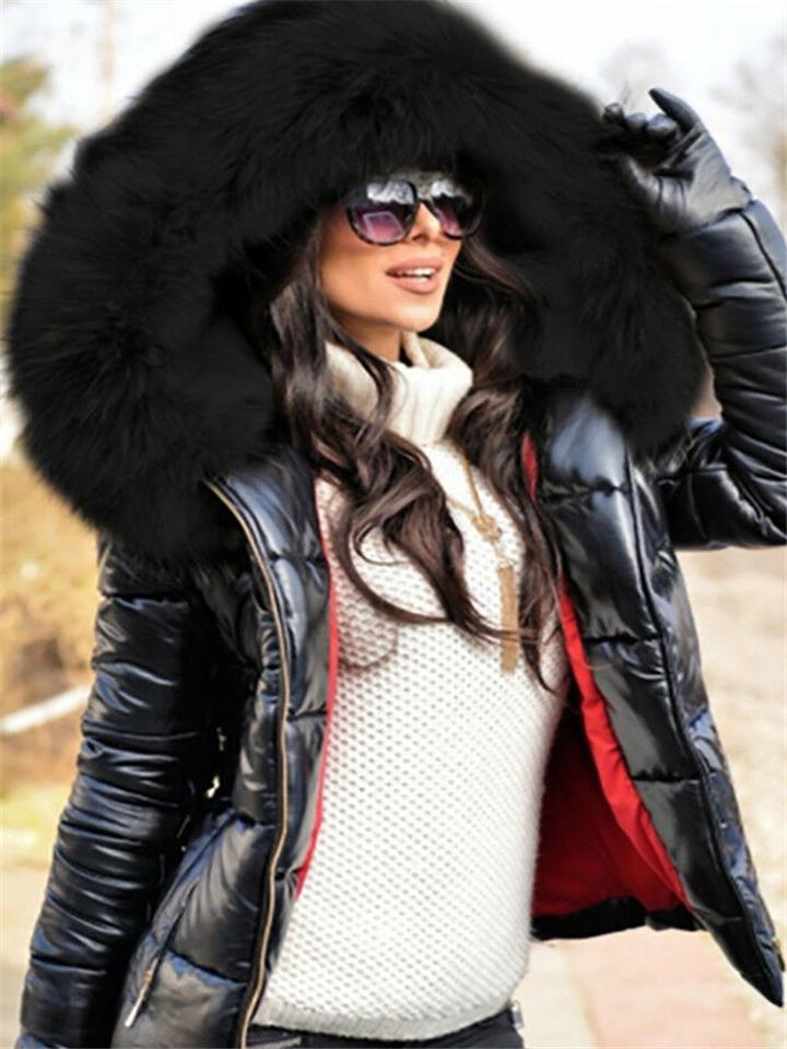 Women's Warm Fur Lined Hooded Puffer Coat for Winter