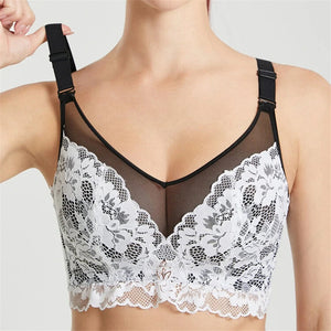 Women's Lace Floral Embroidered Summer Thin Bras - Black
