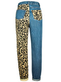 Fashion Leopard Print Straight-Leg Blue Denim Jeans for Women