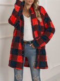 Stylish Mid-Length Cozy Fluffy Plaid Jackets For Ladies