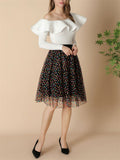 Ladies Elastic Waist Polka Dot Heart Print A-line Skirts