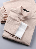 Relaxed Fit 2-Piece Outfit Retro Button Collar Shirt + Elastic Waistband Full-Length Pants