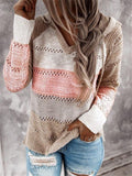 Color Block Hooded Sweater With Ajustable Drawstring