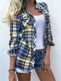 Temperament All-match Female Lapel Plaid Blouse