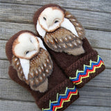 Super Cute 3D Owl Knitted Wool Warm Nordic Mittens for Women