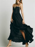 Sexy Backless Sleeveless Solid Color Long Beach Dress