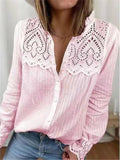 New Casual Simple Style Loose Lace Blouses Round Neck Long Sleeve Shirts