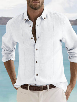 Men's Long Sleeve Button Up Cotton Linen Vacation Shirts