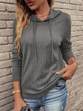 Female Solid Color Knitted Threaded Bar Drawstring Hoodies