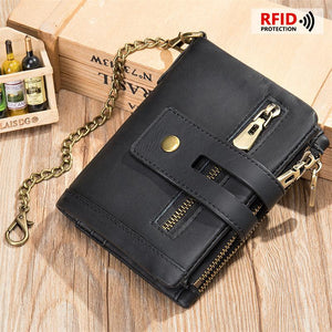 RFID Blocking Men's Leather Anti-Theft Chain Design Wallet