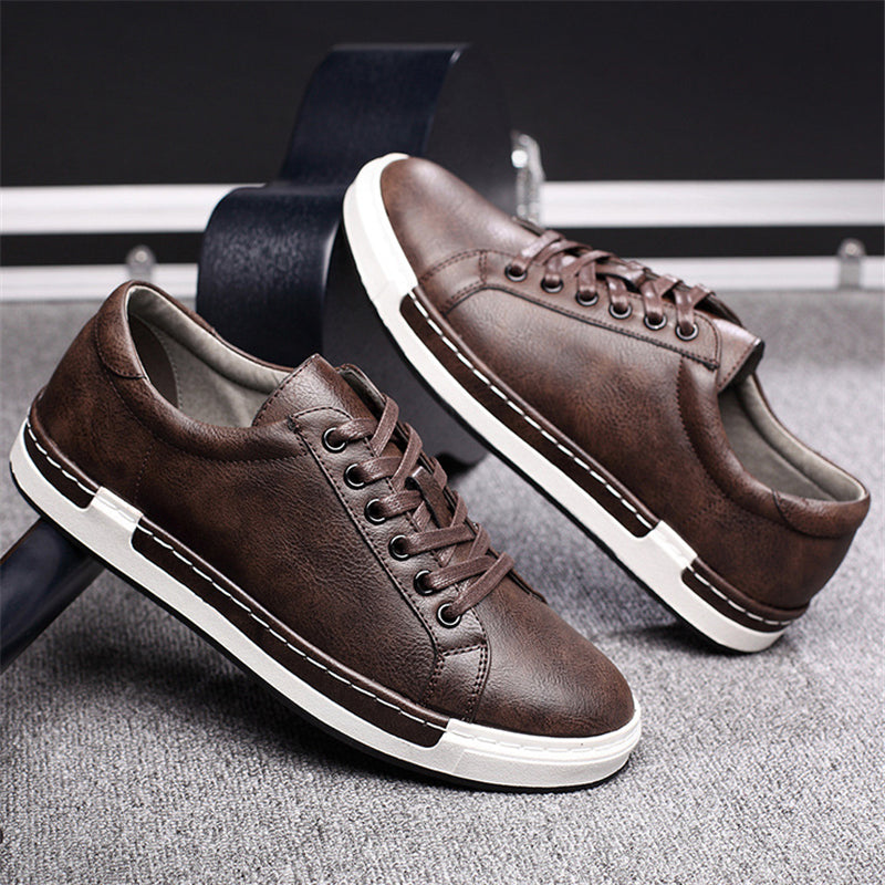 Mens Fashion Leather Lace-up Flat Casual Shoes