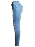 Women's Casual Style Slim Fit Ripped Blue Denim Jeans