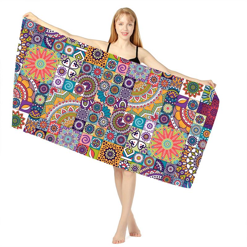 Ethnic Style Sand Repellent Floral Geometric Pattern Quick Dry Beach Blanket