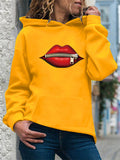 Women's Trendy Zipped Lips Print Long Sleeve Pullover Hoodies