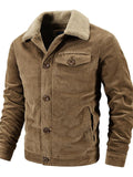 Mens Cozy Warm Corduroy Fleece Lined Thick Jacket Coat