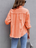 Sweet Candy Color Ripped Raw Edge Female Trendy Denim Jacket