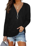 Autumn New Chest Zipper Casual Long Sleeve Women Tops