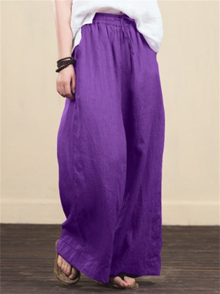 Summer Breathable Cotton Linen Ultra Light Wide Leg Pants for Women