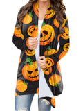 Women's Pumpkin Ghost Cat Printed Open Front Halloween Blouses