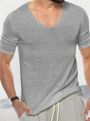 Men's Cozy V Neck Slim Fit Short Sleeve Knitted Shirts for Summer