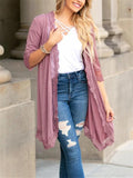 Casual Style Open-Front Floral Lace Design Midi Length Cardigan