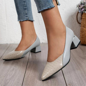 Elegant Female Pointed Toe Soft Rubber Sole Chunky Heel Pumps