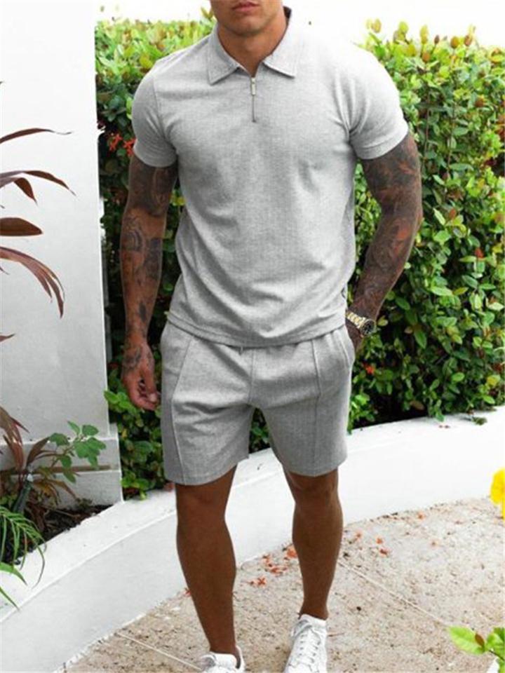 Mens Comfy Plain Short Sleeved Shirts+Shorts