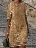 Ethnic Style V Neck Half Sleeve Retro Floral Dress for Women