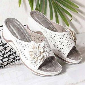 Women's Cute Soft Footbed Floral Deco Cutout Non-Slip Wedge Slippers