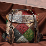 Multicolor Patchwork Multi-Functional Floral-Embossed Shoulder Bag Backpack