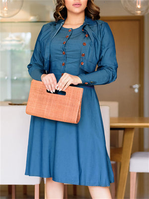 Female Trendy Pretty Solid Color Knee Large Size Linen Twinset Dresses