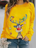 Ladies Casual Deer Print Long-sleeved Christmas T-shirts