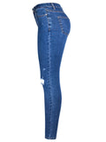 Women's Simple Style Ripped Stretchy Fit Denim Jeans for Summer Autumn