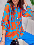 Spring Autumn Extra Loose Contrast Color Floral Elegant Lady Blouses
