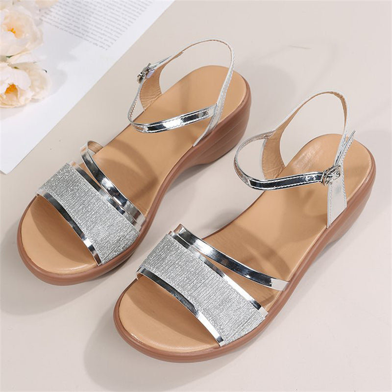 Luxury Glitter Ankle Strap Wedge Sandals for Women