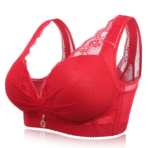 Comfort Deep Plunge Side Support Wireless Busty Lace Bras - Red