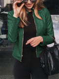 Autumn Fashion Full Zip Up Faux Leather Jackets for Women