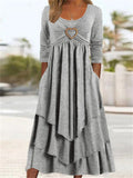 Spring Autumn Casual Waist Multi Layers Female Dresses