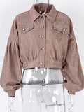 Trendy Lapel Collar Chest Pocket Button Up Corduroy Cropped Jacket Coat