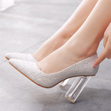 Elegant Ladies Pointed Toe Glitter Sequins Crystal Heels Wedding Pumps