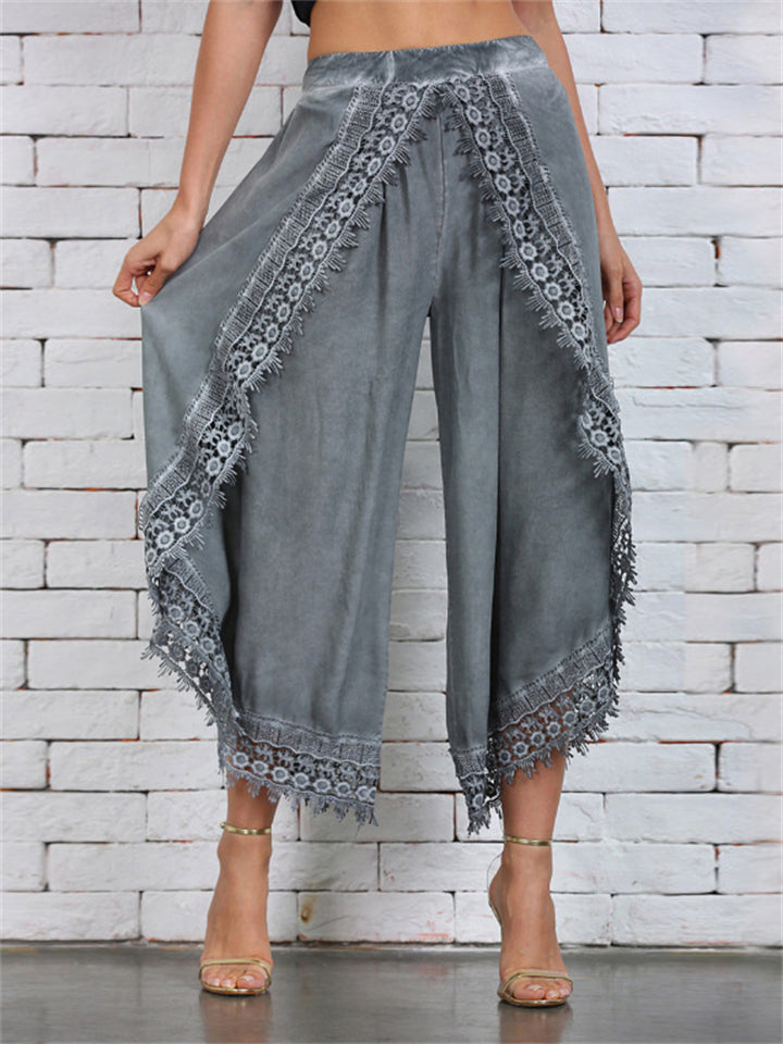 Elegant Relaxed Ladies Lace Layered Wide Leg Harem Pants