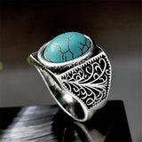 Men Women Vintage Turquoise Silver Vine Carved Ring