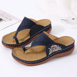 Slip-On Style Single Toe Strap Floral Embroidery Soft Footbed Slippers