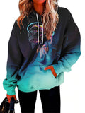 Stylish Contrast Color Printed Loose Hoodies